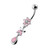 Jeweled Flower Leaf Hanging Navel Belly Bar - Pink