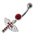 Jeweled Flying Cross Dangling Belly Ring - Red