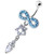 Jeweled Infinity Flower Dangling Navel belly bar - Lavender