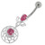 Jeweled Spider Web Dangling Navel Belly Ring - Pink