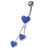 Jeweled Trible Heart Dangling Belly Ring - Dark Blue