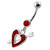 Multi Jeweled Heart and Arrow belly button ring - Red