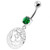 Ohm in a Floral Cut out 925 Sterling Silver Navel Bar - Emerald