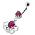 Rings around the Round Stone Navel Belly Button Piercing - Red