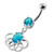 Rings around the Round Stone Navel Belly Button Piercing - Aqua