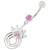 Round Circle with Crown Dangling Belly Ring - Pink