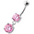 Round Jeweled Hanging Navel Belly Bar - Pink