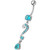 Silver Fancy Crystalline Teardrop Multi Gem Fancy Navel Ring - Aqua