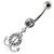 Silver Fancy Multi Jeweled Logo Dangling Banana Bar Belly Ring - Clear