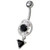 Silver Fancy Dangling Belly Navel Ring - black