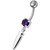 Silver bullet with Single Stone Fancy Jeweled Dangling Belly Ring - Purple