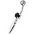 Silver bullet with Single Stone Fancy Jeweled Dangling Belly Ring - black