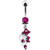 Silver Jeweled Fancy Dangling Belly Ring - Red