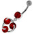 Tri Round Jeweled Swirl Sterling Silver Navel Bar - Red