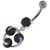 Tri Round Jeweled Swirl Sterling Silver Navel Bar - Purple