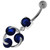Tri Round Jeweled Swirl Sterling Silver Navel Bar - Dark Blue