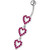 Triple Heart Dangling Fancy Multi Jeweled Curved Bar Belly Ring - Red