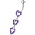 Triple Heart Dangling Fancy Multi Jeweled Curved Bar Belly Ring - Purple