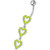 Triple Heart Dangling Fancy Multi Jeweled Curved Bar Belly Ring - Peridot