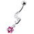 69 with flower Dangling Navel Belly bar - Red