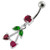 Fancy Jeweled Double Heart Stone Dangling SS Bar Belly Ring Body Jewelry - Red