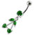 Fancy Jeweled Double Heart Stone Dangling SS Bar Belly Ring Body Jewelry - Emerald
