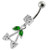 Fancy Jeweled Double Heart Stone Dangling SS Bar Belly Ring Body Jewelry - Clear