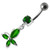 Fancy Jeweled Flower Dangling Body Jewelry Belly Ring - Emerald