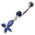 Fancy Jeweled Flower Dangling Body Jewelry Belly Ring - Dark Blue