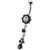 Fancy Jeweled Flower Dangling Curved Bar Belly Ring - black