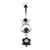 Bunny Jeweled Hanging Flower Dangling Belly Ring - Black