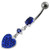 Fancy  Heart Dangling SS Bar Navel Ring - Dark blue