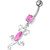 Fancy Jeweled Lizard Dangling Curved Bar Belly Ring Body Jewelry - Pink