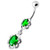 Dangling Single Jeweled Flower Navel Belly Bar - Emerald
