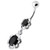 Dangling Single Jeweled Flower Navel Belly Bar - Black