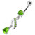 Fancy Jeweled Silver Dangling Curved Belly Ring - Peridot