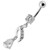 Fancy Jeweled Silver Dangling Curved Belly Ring - Clear
