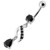 Fancy Jeweled Silver Dangling Curved Belly Ring - Black