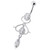 Fancy Jeweled Silver Dangling With Banana Bar Navel Ring - Clear