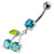 Cherry Jeweled Fancy Silver Dangling Belly Ring With SS Bar - Aqua