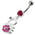 Fancy Jeweled Swan Silver Dangling Banana Bar Navel Body Ring - Red