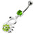 Fancy Jeweled Swan Silver Dangling Banana Bar Navel Body Ring - Peridot