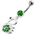 Fancy Jeweled Swan Silver Dangling Banana Bar Navel Body Ring - Emerald