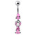 Fancy Bunny Jeweled Dangling Banana Bar Navel Ring - Pink