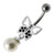 Fancy Butterfly Jeweled Pearl Dangling Curved Belly Ring Body Jewelry - Black