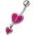 Fancy Loop Heart Silver Dangling Belly Ring With SS Banana Bar - Pink