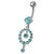 CZ Gem Round Ball Dangling Belly Ring Navel Body Piercing Jewelry - Aqua