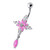 Fancy Dangling Jeweled Navel Ring - Pink