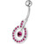 Fancy Multi Colored Round Shape Jeweled Dangling Banana Bar Belly Ring - Pink