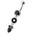 Fancy Multi Stone Jeweled "O" Pear" Dangling SS Bar Navel Body Jewelry Ring - Black